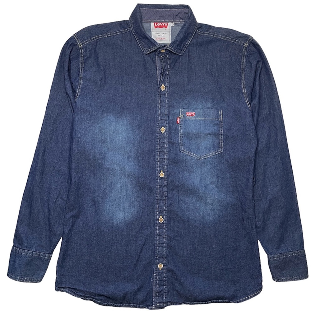 LEVIS Mens Small Shirt Denim Slim Tailored Fit Blue Long Sleeve Button Up